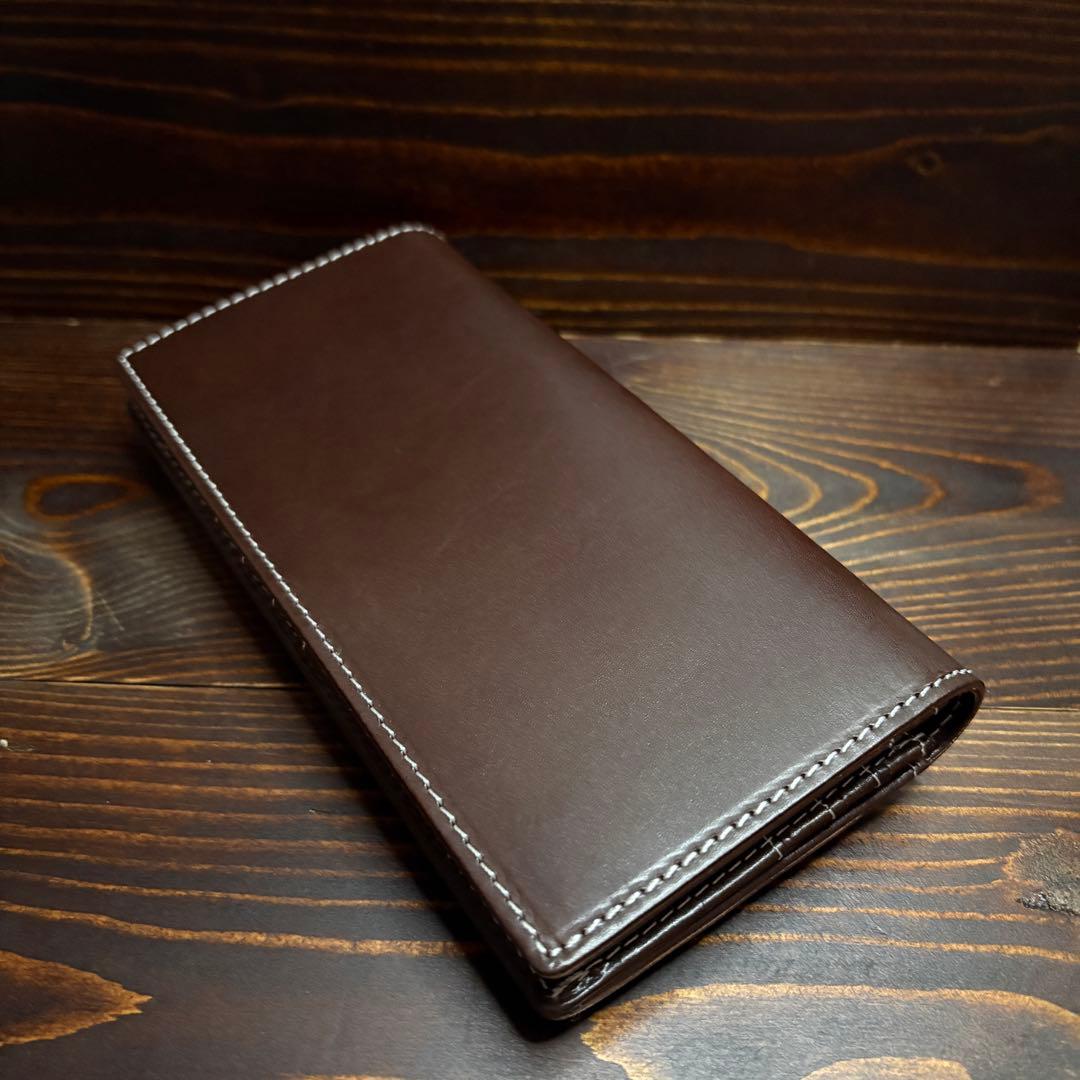 S42 本革　コードバン　無双　レザー　長財布　茶■ブラウン　YKKファスナー