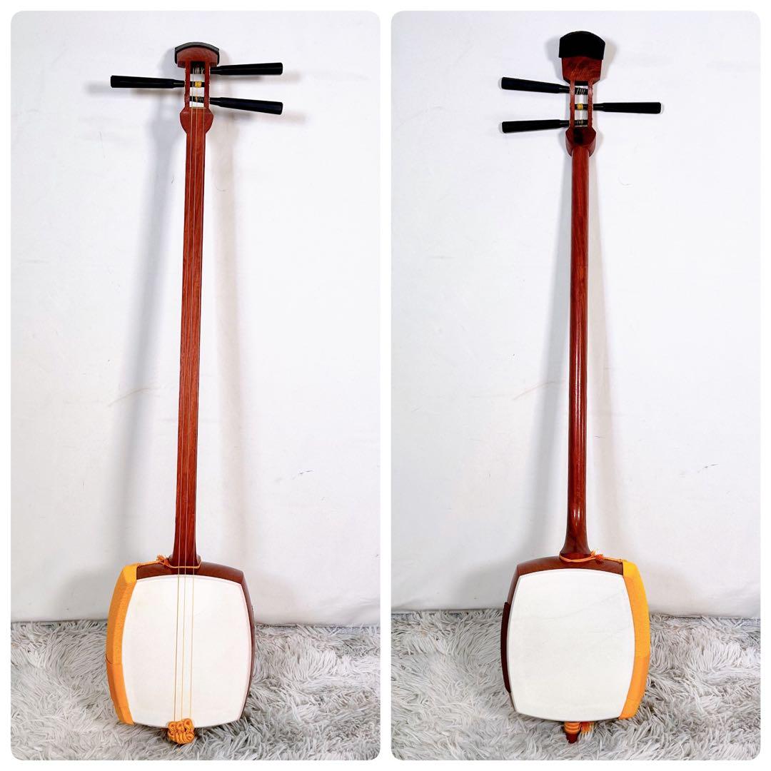 長唄三味線 細棹 花梨 正寸 丸打胴 本皮 皮破れなし 天神