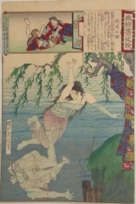 浮世絵版画、東繪畫夜競（岡崎水練) 橋本周延画、明治19年出版