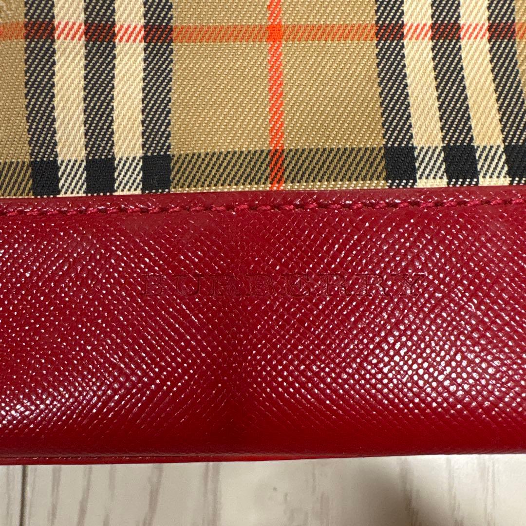 バーバリー ノバチェック ハンドバッグ ベージュ/レッド ゴールド
