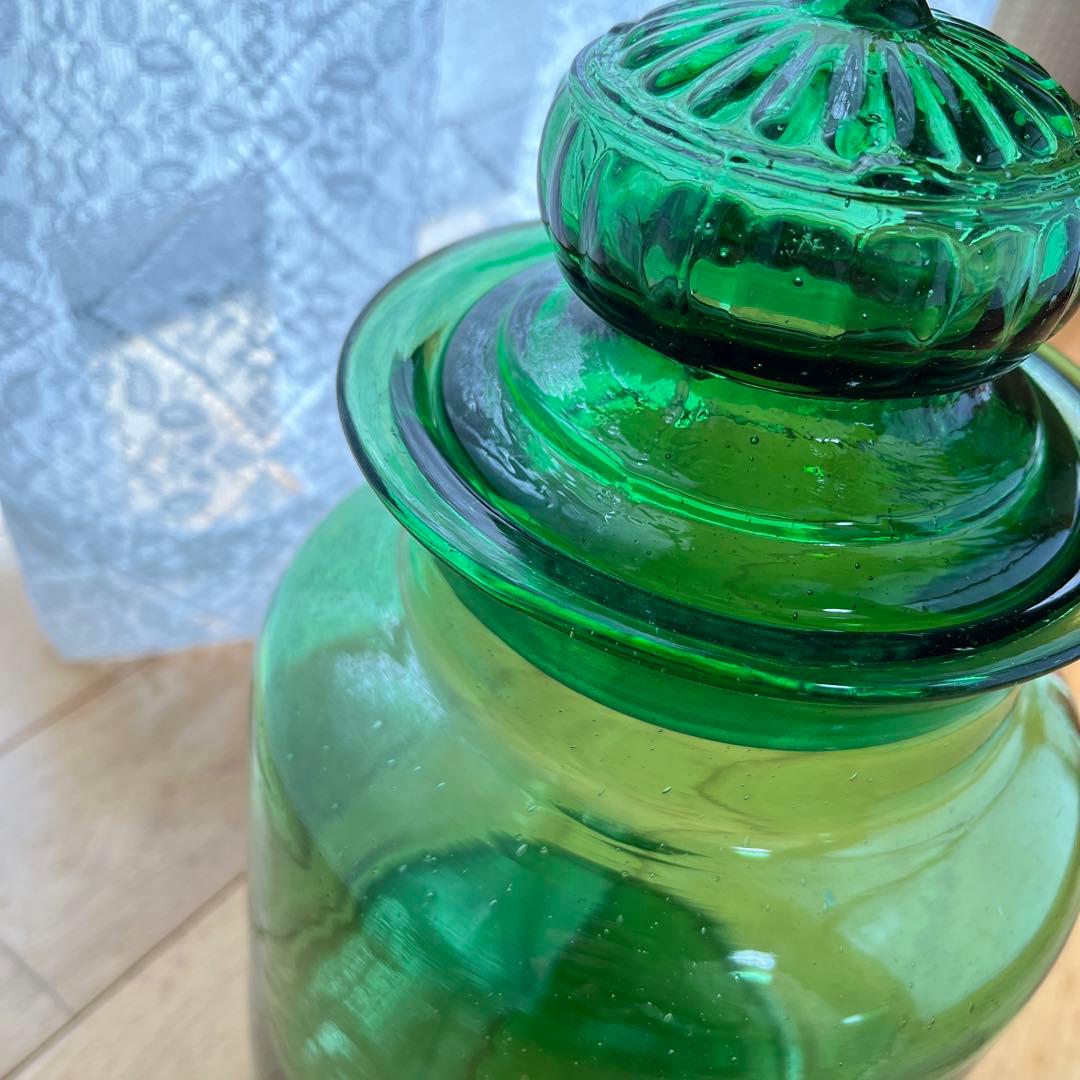 昭和レトロ ガラス瓶 ガラスポット 保存瓶 グリーン