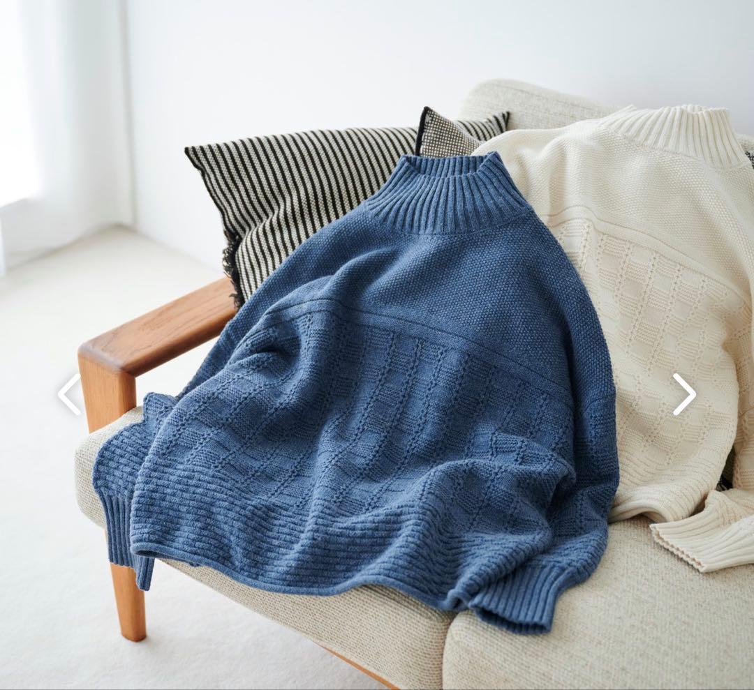 バスケット編みのニット　セーター 長袖 クルーネック　コットン混紡