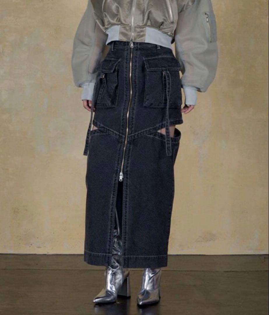 thingsthatmatter ノッチワークデニムスカート ロングスカート