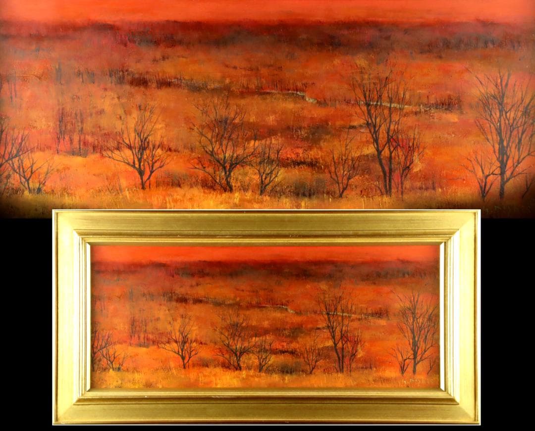 真作保証 西井義晃 「赤い風景」 油彩20号 自由美術協会会員