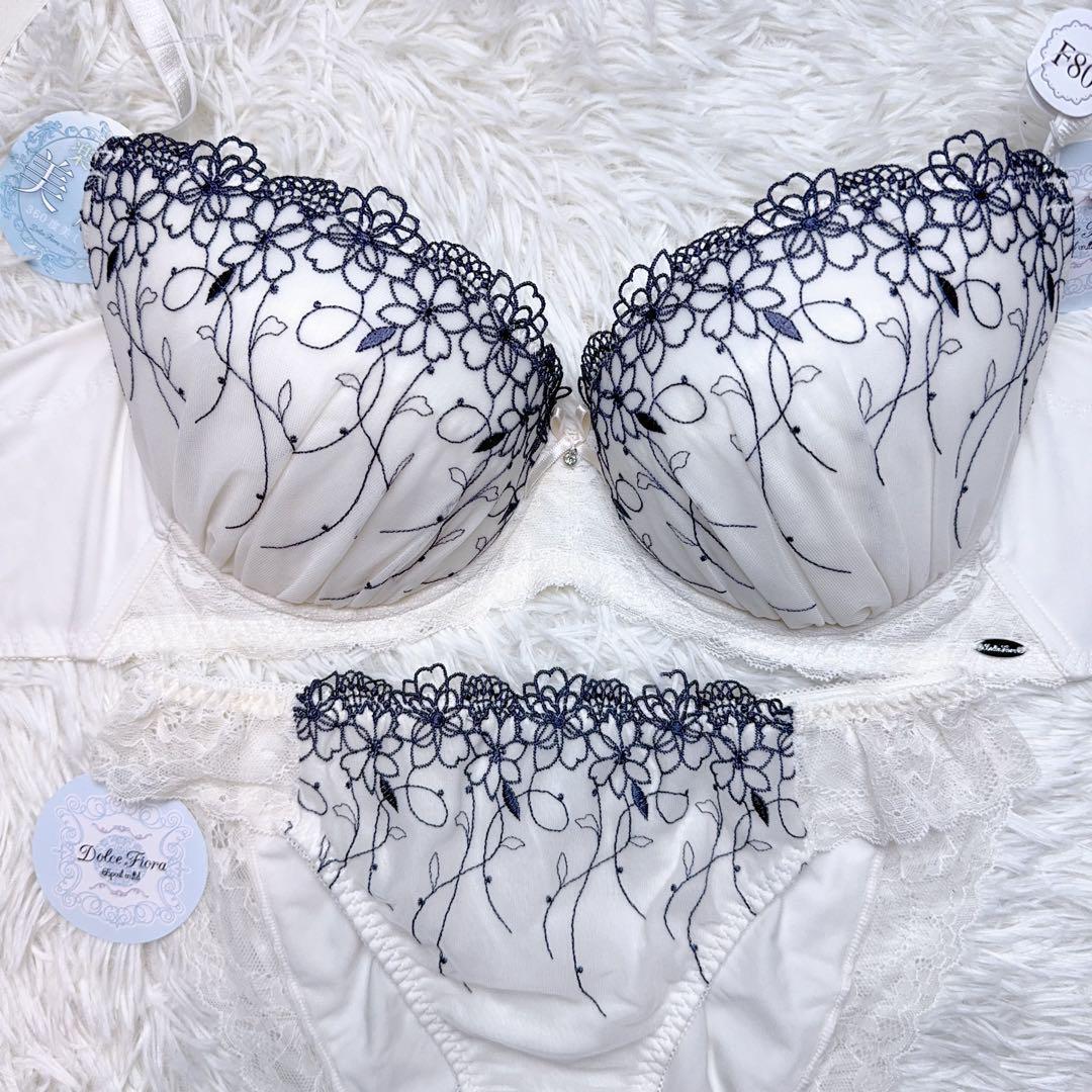 ブラショーツセット F80 花柄 刺繍 ホワイト 白 セクシー 下着245026