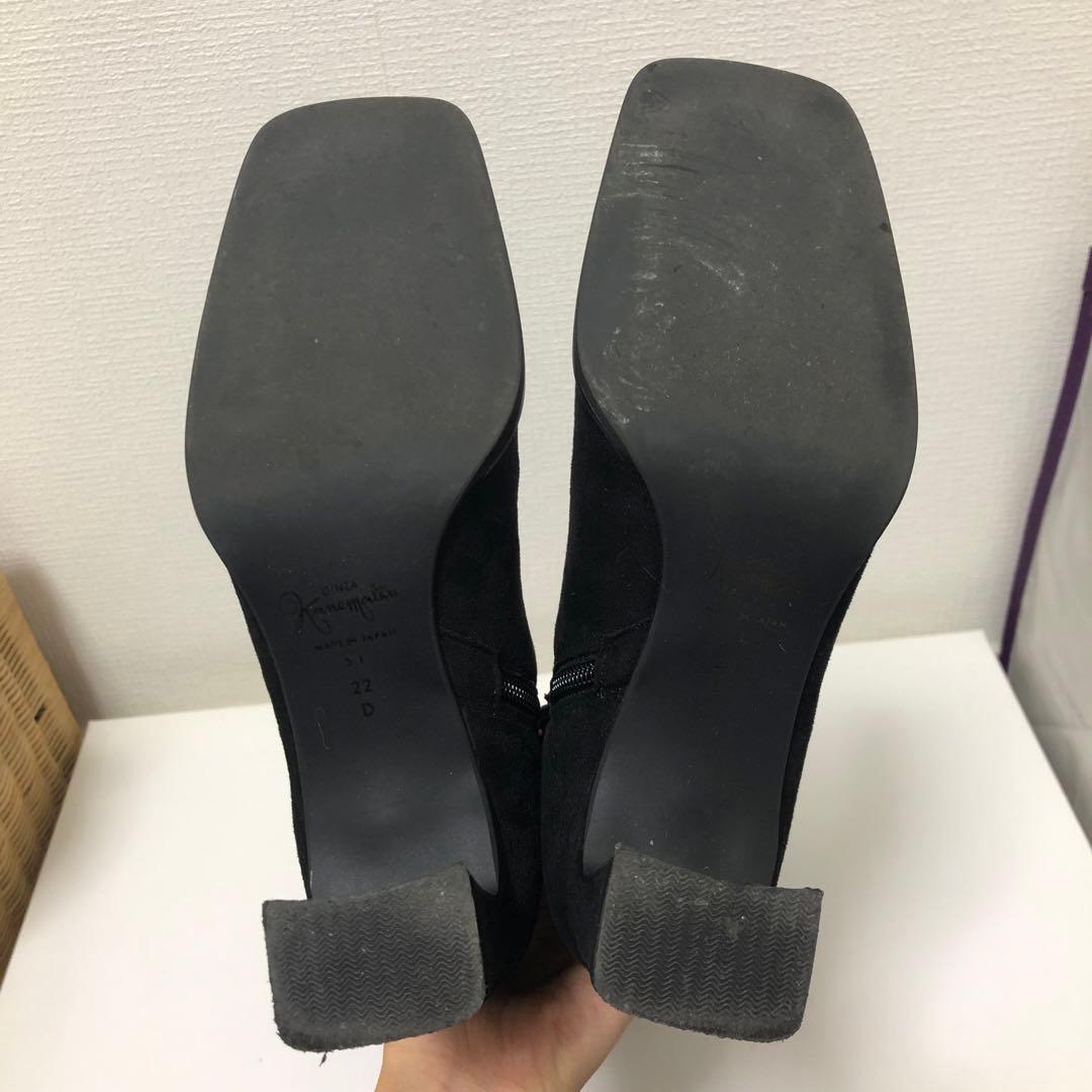 銀座かねまつ ブラック スエード ロングブーツ ニーハイ 22cm 美品