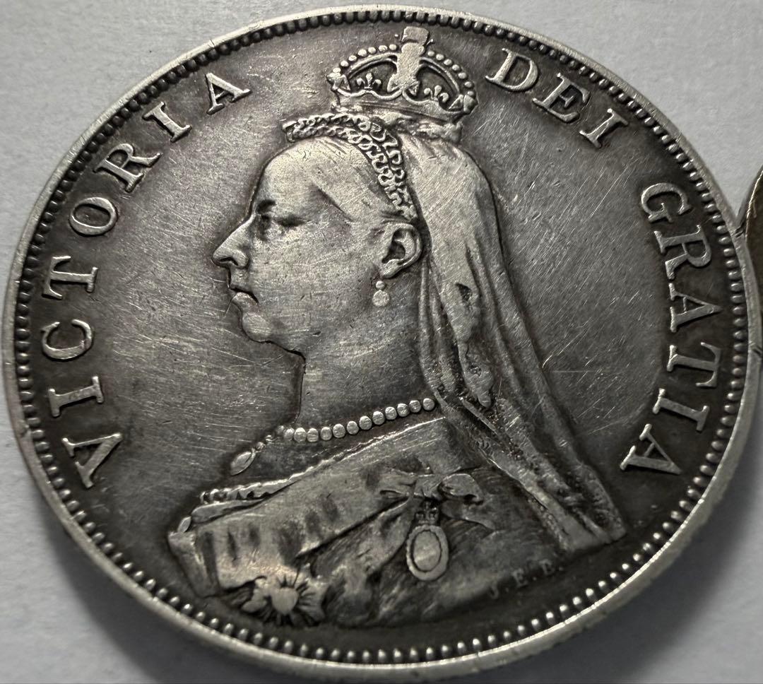 イ*レ様 1890年 英国ジュベリーヘッドヴィクトリア女王ダブルフローリン銀貨
