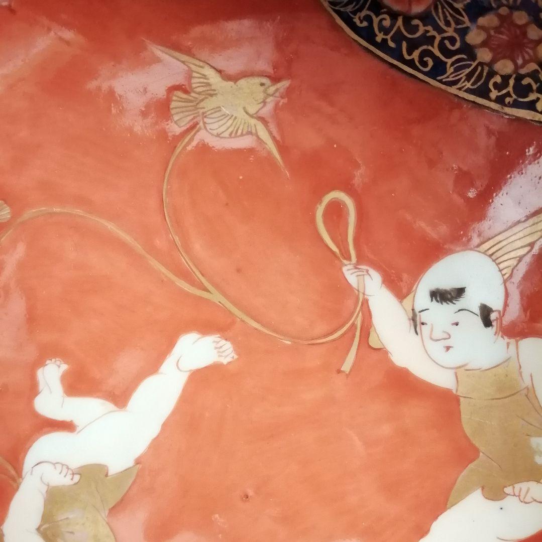 古伊万里 天使図 色絵 エンジェル 富貴長春 10角 大鉢