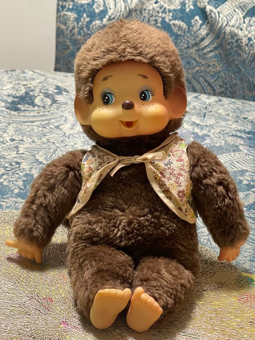 ぬいぐるみ VINTAGE MONCHICHI BLUE EYES Vintage 1974 Wearing Blue Overall Monchhichi Blue Eyes Monkey