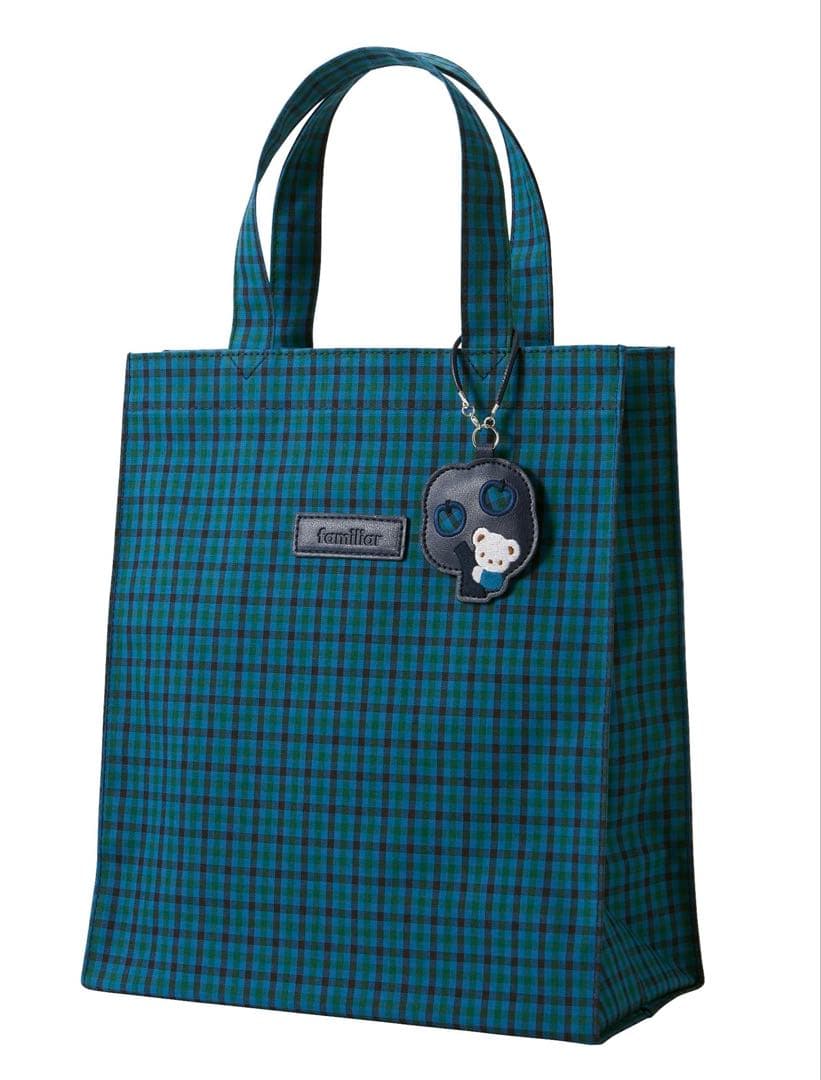 【開封・未使用】ファミリア　青系ファミリアチェック　トートバッグ★チャーム付き