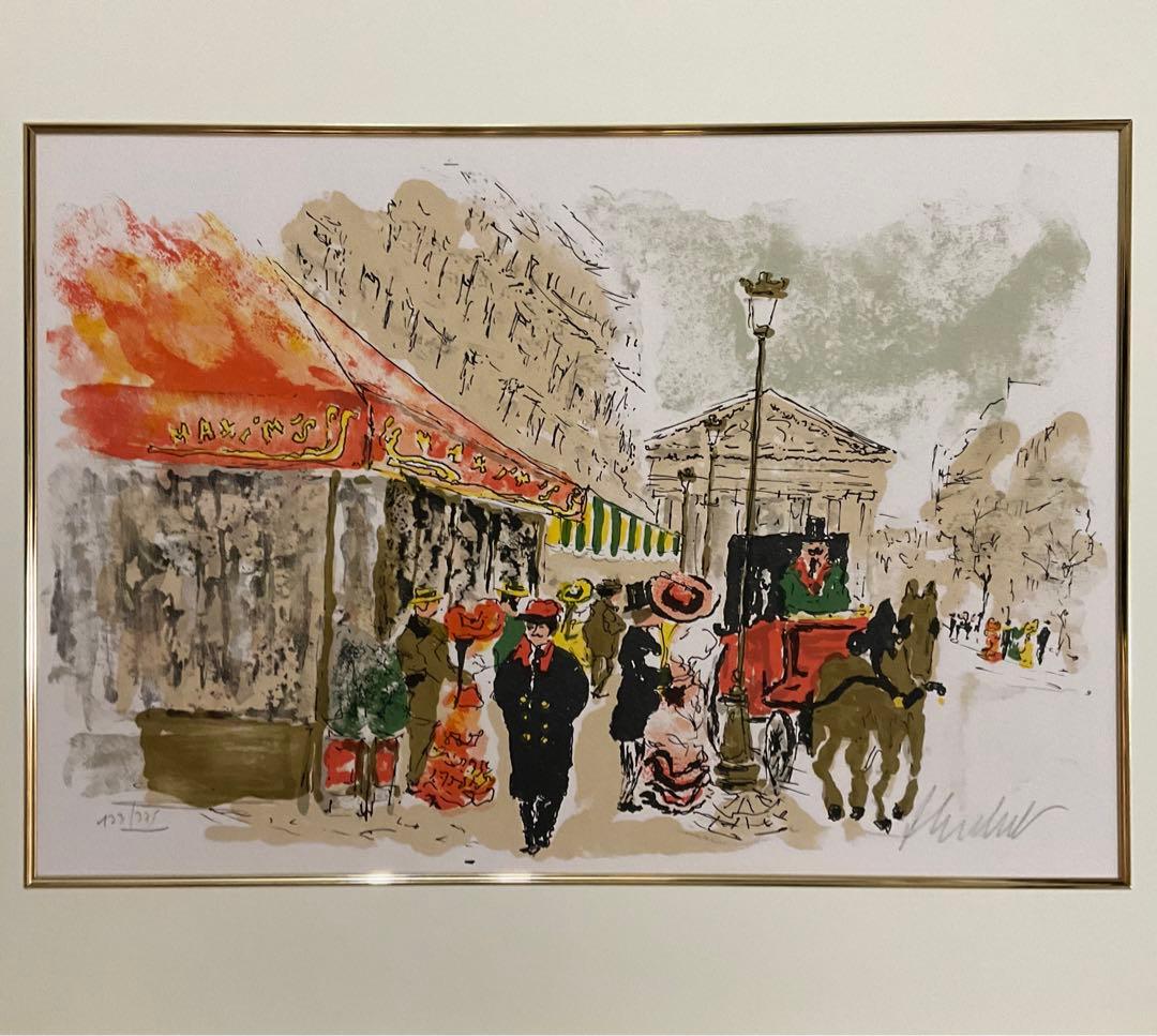 絵画.額縁.版画.リトグラフ.ウルバン・ウシェ.パリの街角,フランス