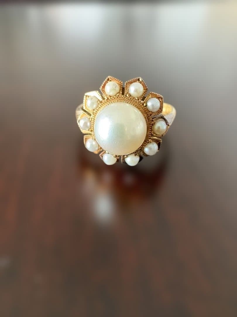 お花　フラワー　パール　リング　ヴィンテージ　アンティーク