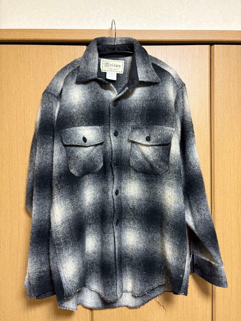 美品　70s 80s メルトン　オンブレ　ウール　CPOジャケット　ブラック