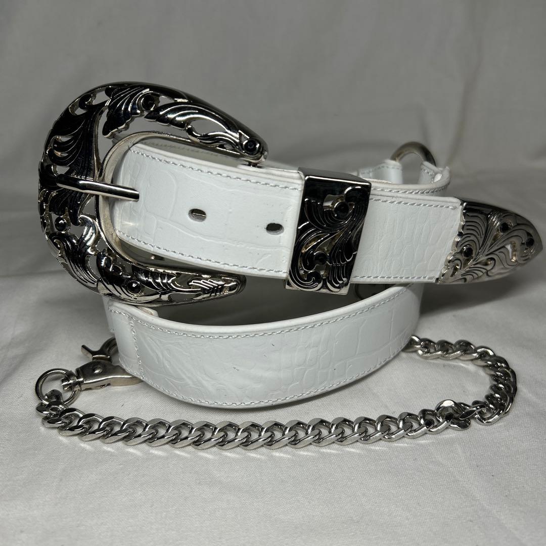 TORNADOMART 本革　コンチョ　スタッズ　ウエスタン　ベルト　レザー　白 トップイズム TopIsm ベルト メンズ 本革 レザー ウエスタン スタッズ