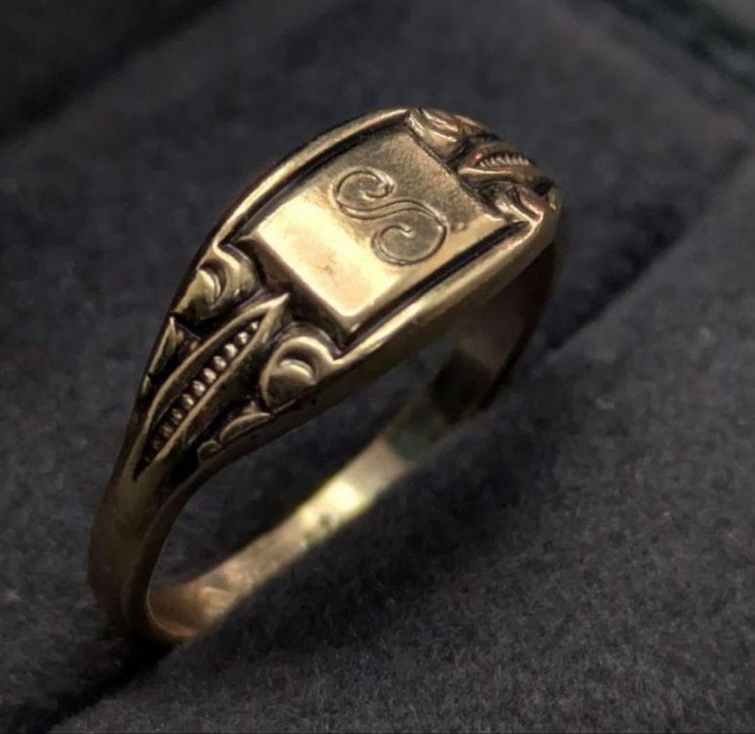 イニシャル「S」 ヴィンテージ 10金 GF シグネットリング 9号 2.5g