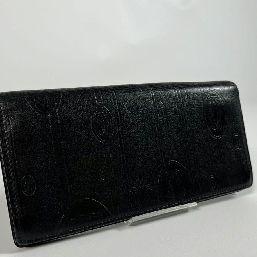Cartier　長財布 パッピーバースデー レザー 黒 カード入れ 小銭入れ