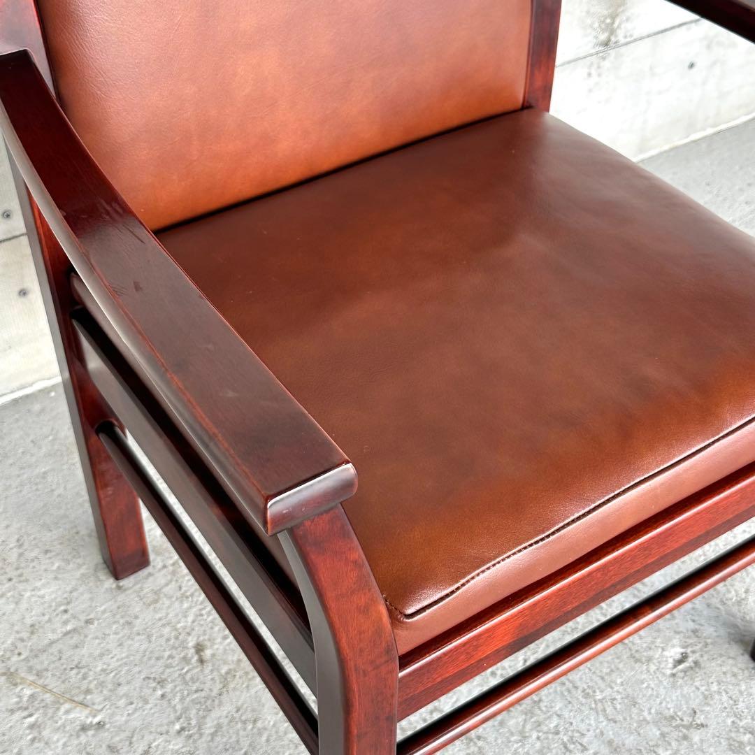 ☆1980年代☆ morishigeオリーブ印 アームチェア 本革 国産高級家具