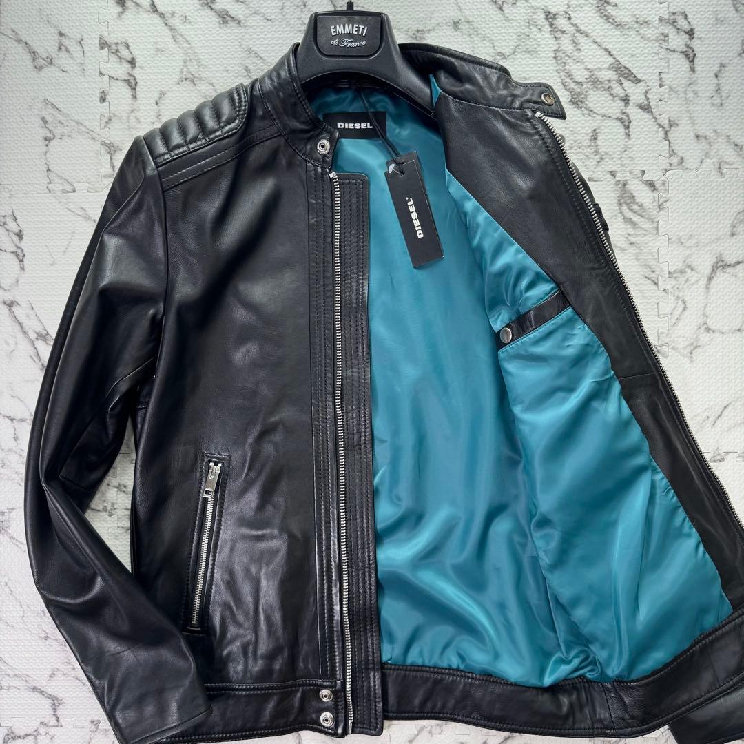タグ付き美品◎ディーゼル　シングルライダースジャケット　シープスキン　ブラック DIESEL（ディーゼル）の「メンズ シープスキン シングルレザー