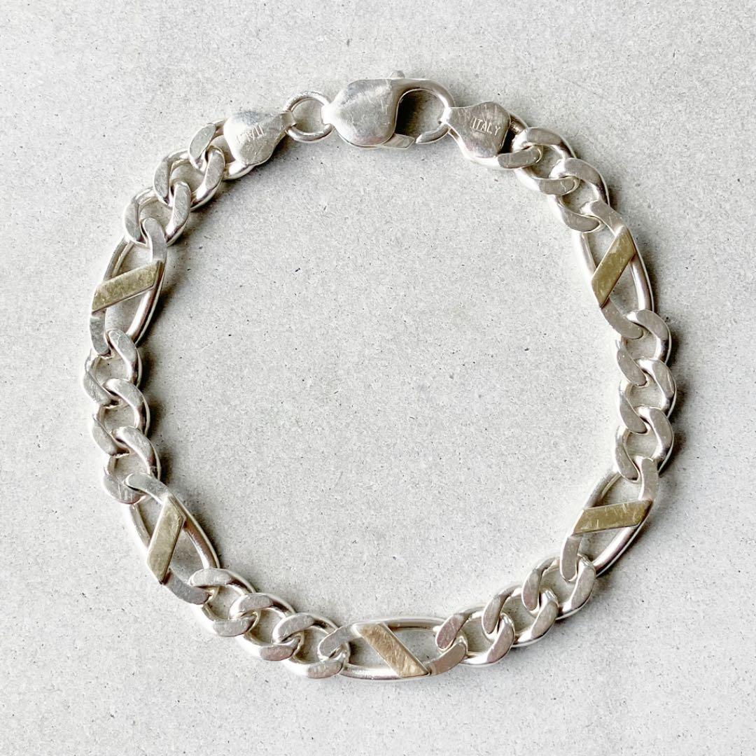 イタリア製 ヴィンテージ Figaro フィガロチェーンブレスレット 925