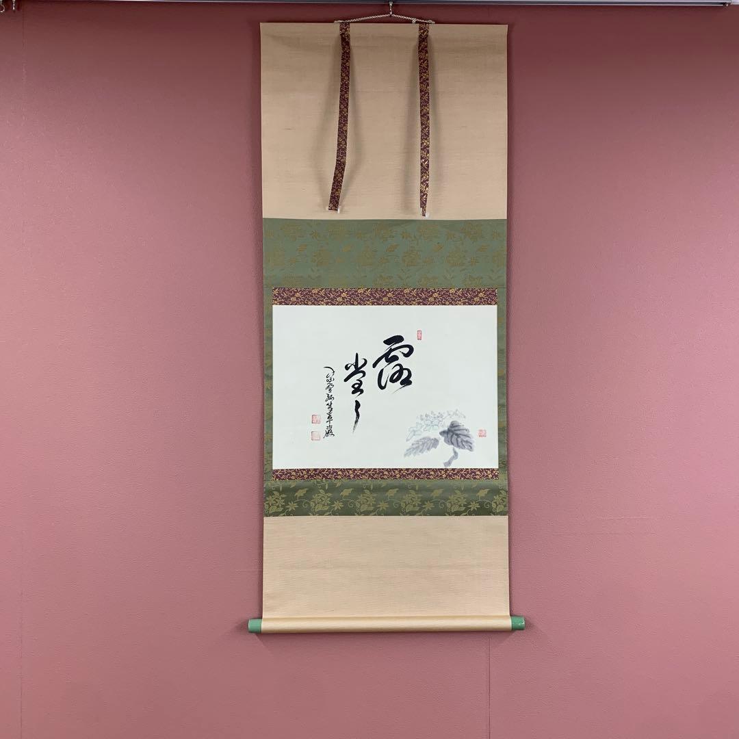 美品 掛け軸 弧蓬庵 小堀卓厳作 紫陽花画賛「露堂々」共箱 禅語 茶掛け