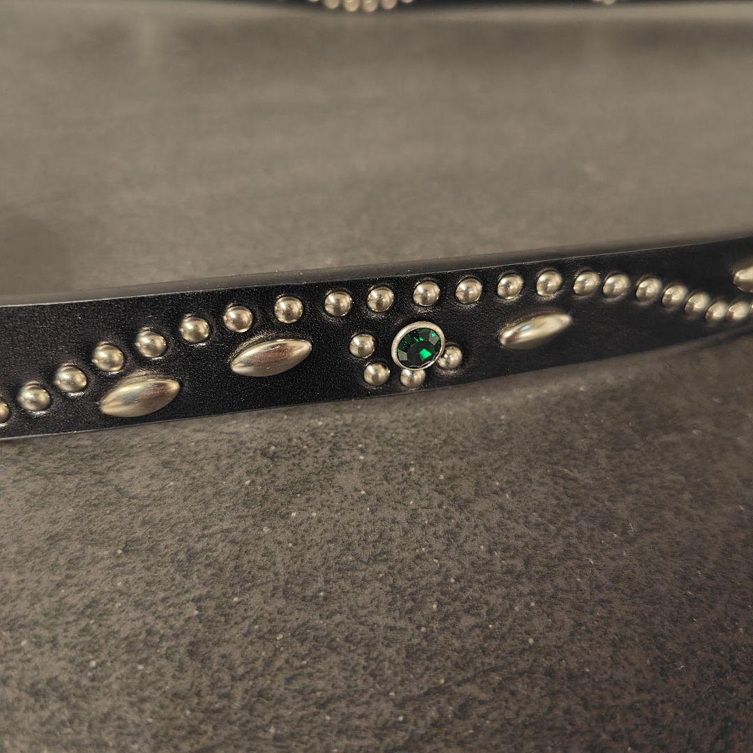 フラワー緑□本革レザーフルスタッズナローベルト☆アメカジ古着