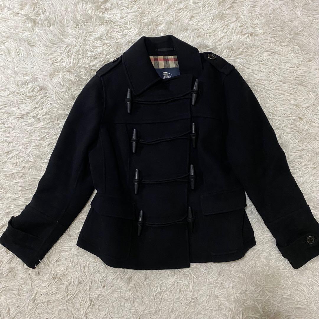 【美品】バーバリーロンドン　ショートダッフルコート　メガチェック　黒　XXL