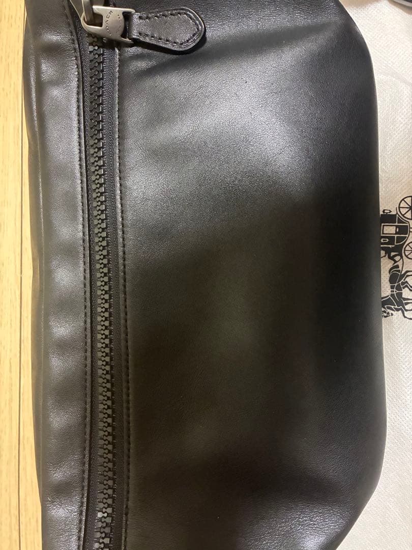 美品 COACH ボディバッグ C3765 シグネイチャー ブラック レザー