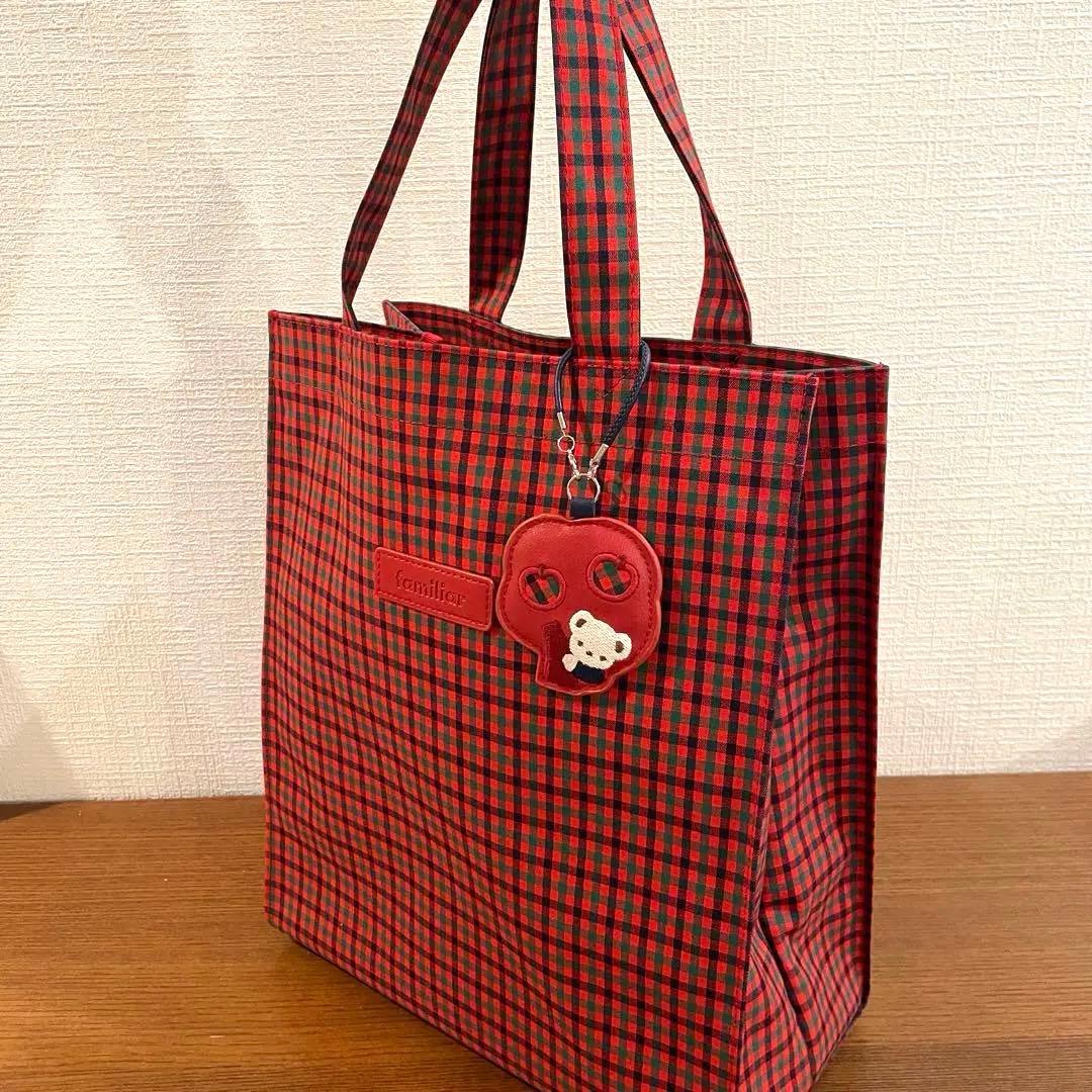 familiar ファミリア 赤黒チェック トートバッグ大