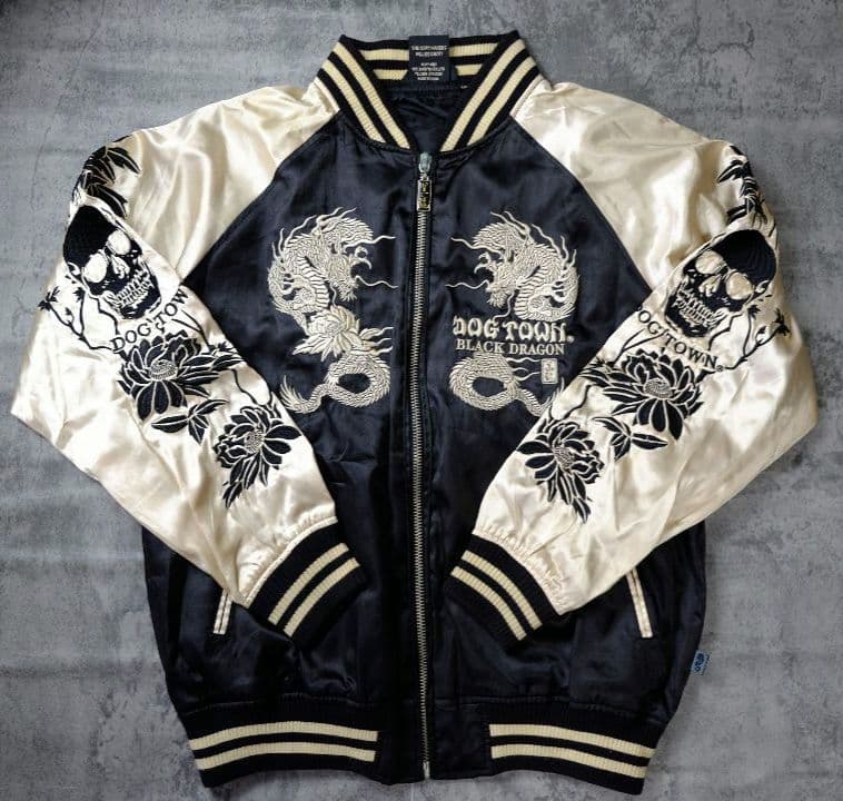 ドッグタウン✨スカジャンドラゴン 黒龍 ドクロ L 刺繍 DOG TOWN