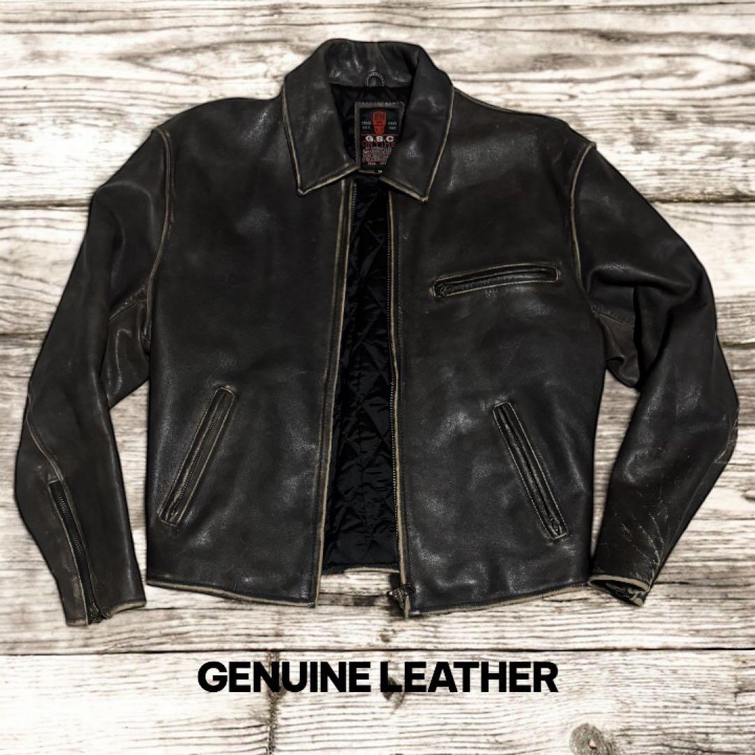 【肉厚×短丈】牛革 シングル レザー バイカージャケット 中綿 キルティング