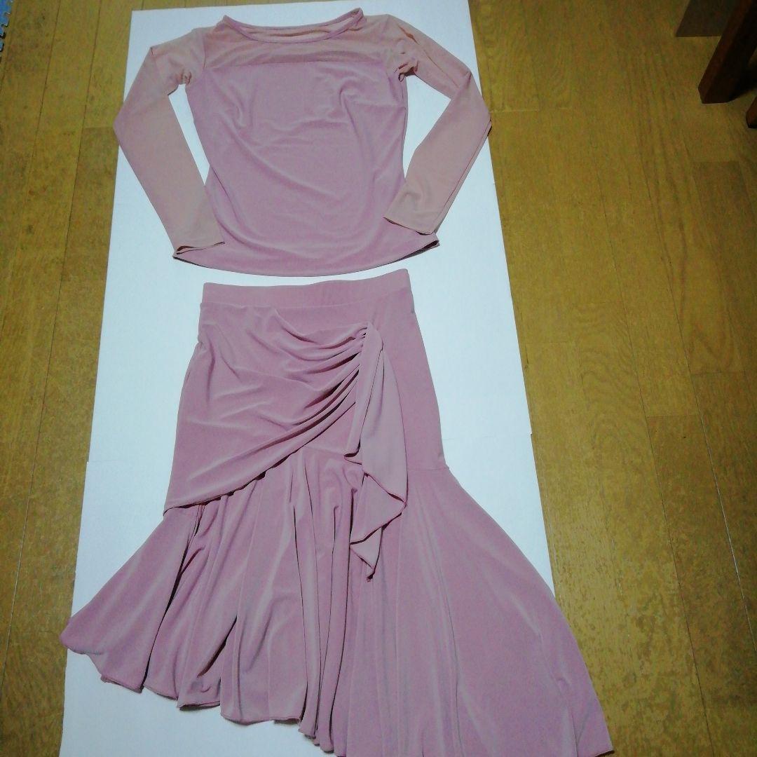ジャンテイ　ピンクセットアップ　ラテンドレス　トップス&スカート未使用品 楽天市場】スカートセットアップ ノーカラー ツイード リボン 長袖