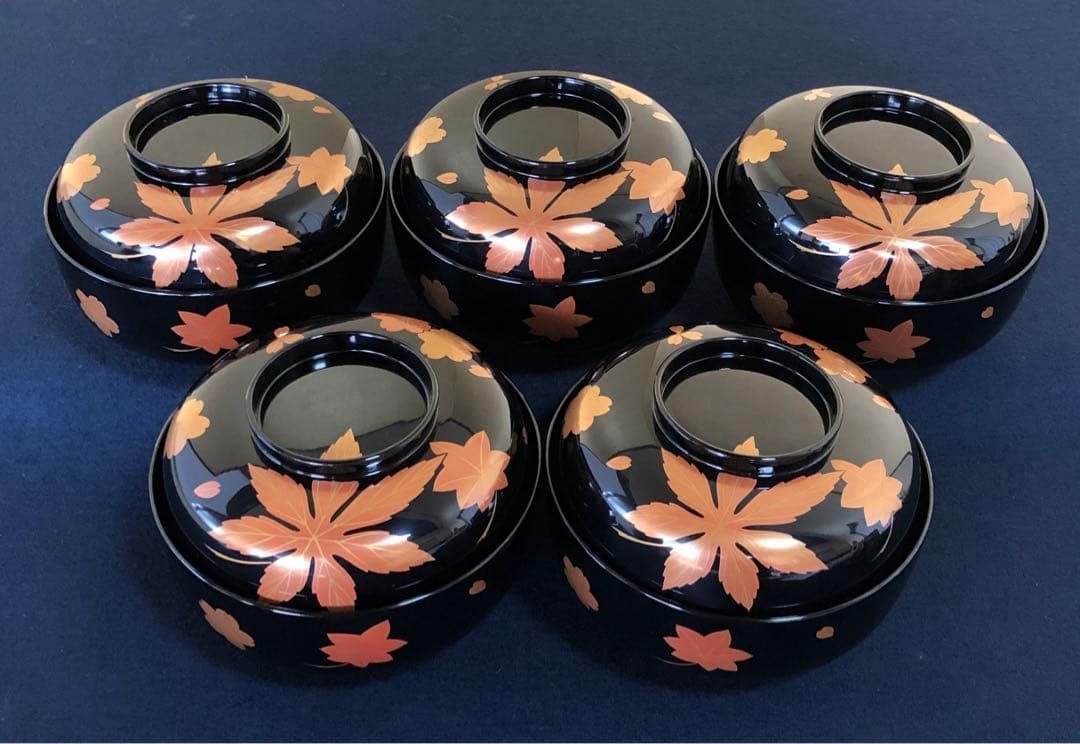 割引❗️《レ》輪島塗 嵐山蒔絵 煮物椀5客 木製漆器 木箱　251104う3