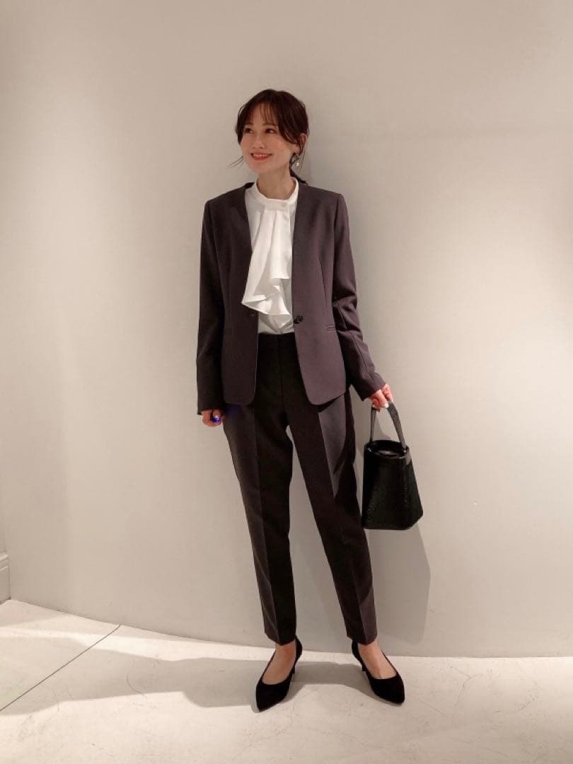 プラステ　セットアップ　スーツ　レディース　ネイビー　ノーカラー 卒業式