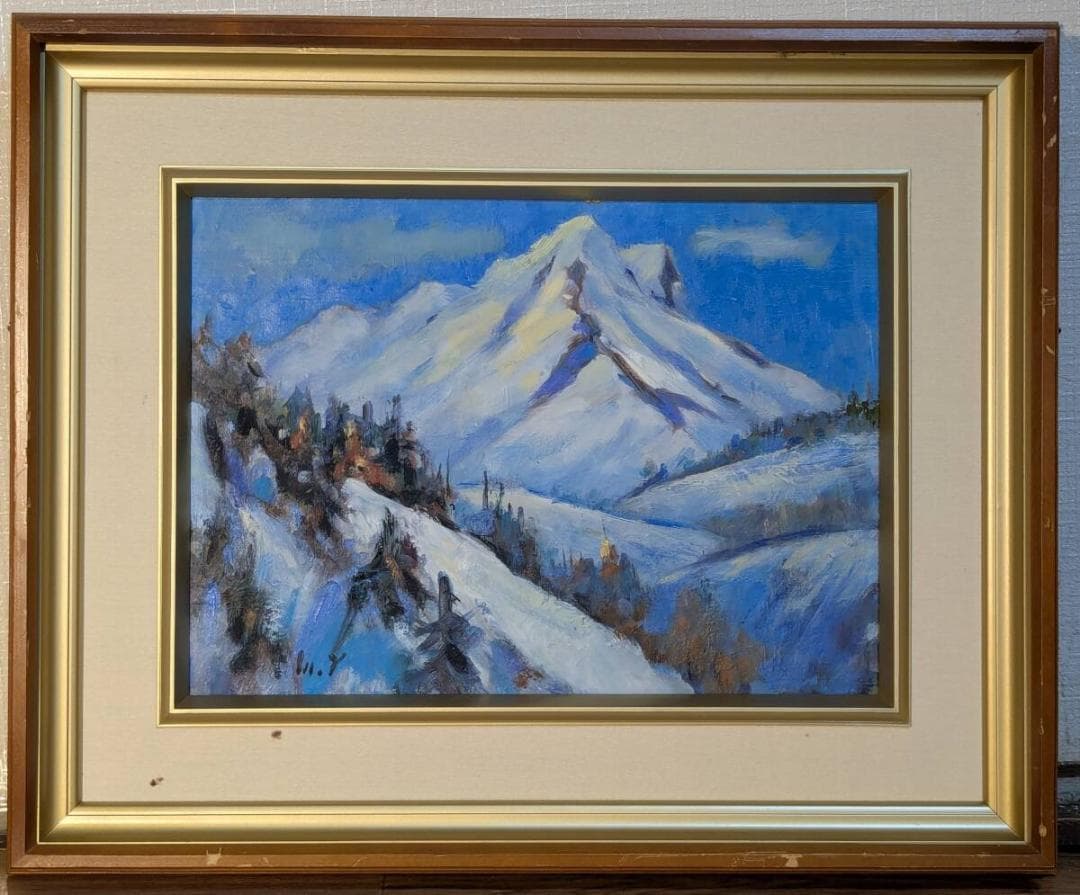 【真作】絵画　山内正一　油彩4号　大雪山　雄大な山岳を描く　白銀の世界　Z6