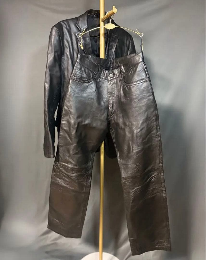 美品 COMME CA MEN 羊革スーツセットアップ 黒 L