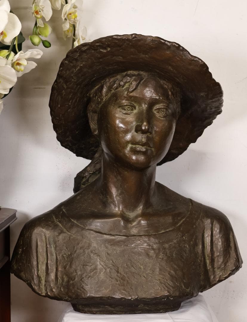 真作】 日展彫刻作家 田畑功 作 ブロンズ像 胸像 重さ41㎏ BK001