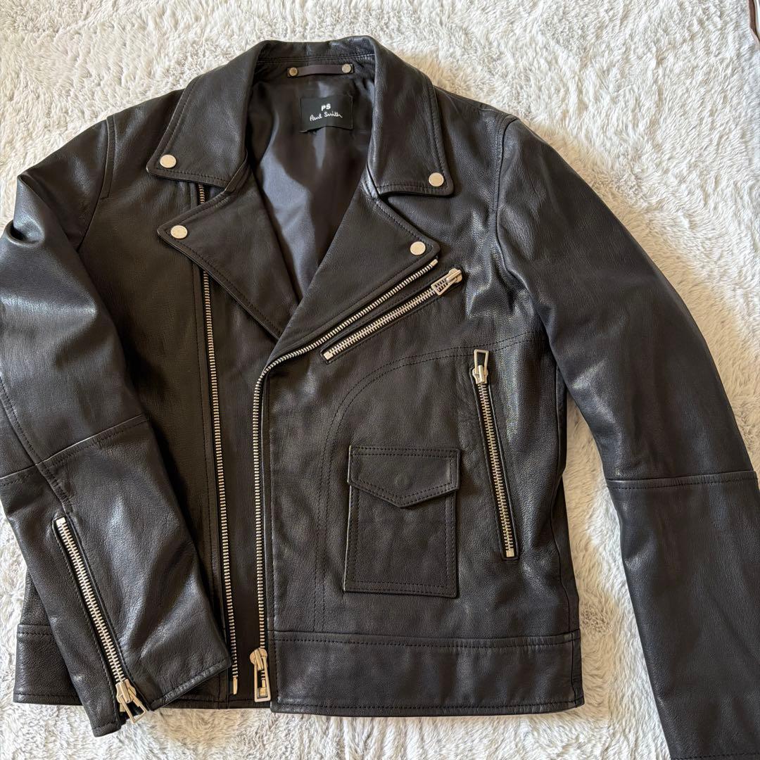 Paul Smith ブラックレザー ダブルライダースジャケット　ヤギ革　美品