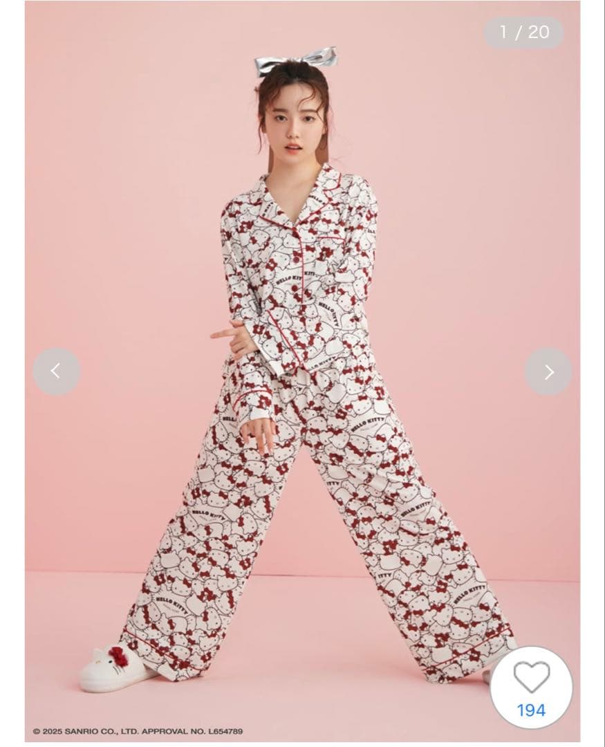 【HELLO KITTY】総柄ロングパンツ& 総柄開襟シャツ