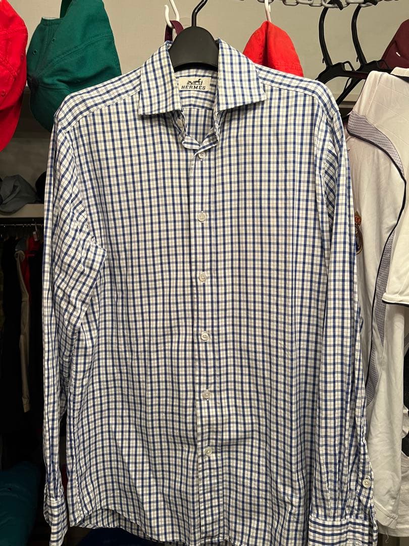 HERMES チェック柄 長袖ドレスシャツ