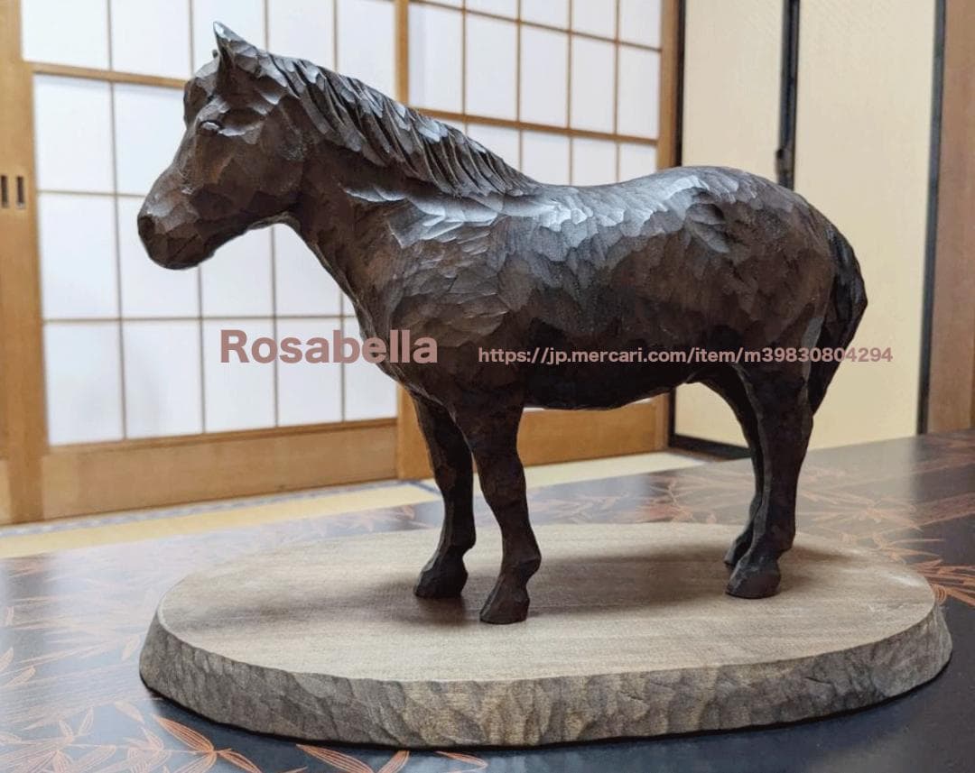 ヴィンテージ工芸品　おんたけ彫刻 杉本照岳作 木曽馬 信州木彫りアート