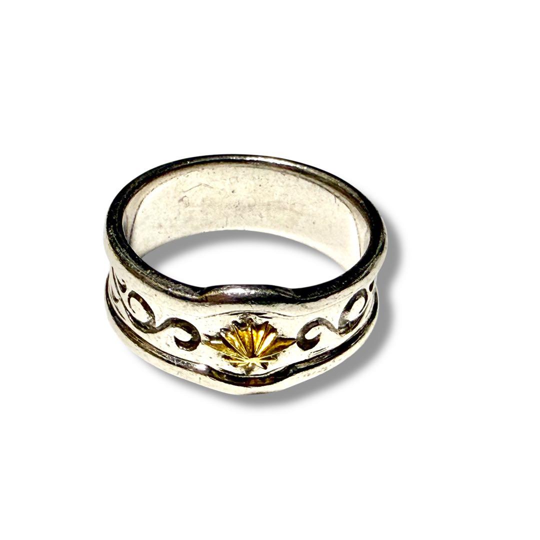 ★限定出品★ SAAD サード リング 指輪 シルバー 925 K18 15号 SAAD サード K18 シルバー925 刻印有り コンビリング 太陽神 唐草 サン