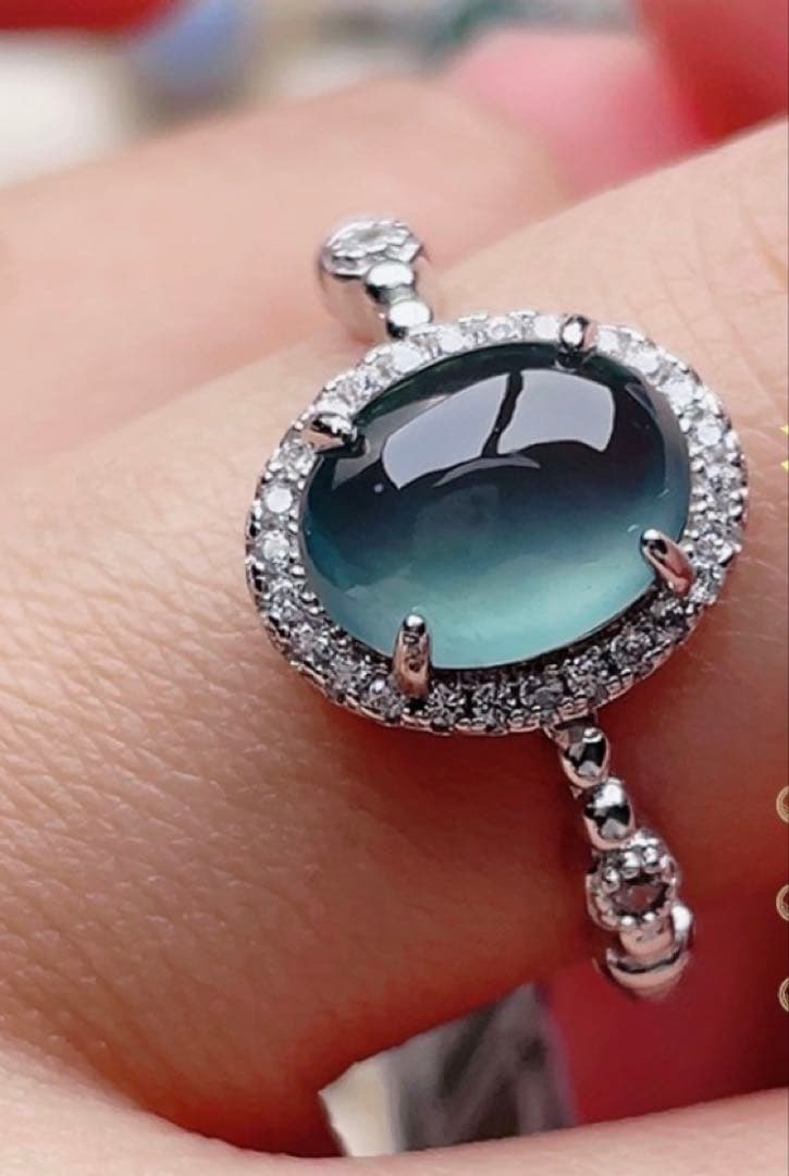 無処理天然A貨、高冰種本翡翠.オーバルカットリング　S 925金具 鑑定書付き