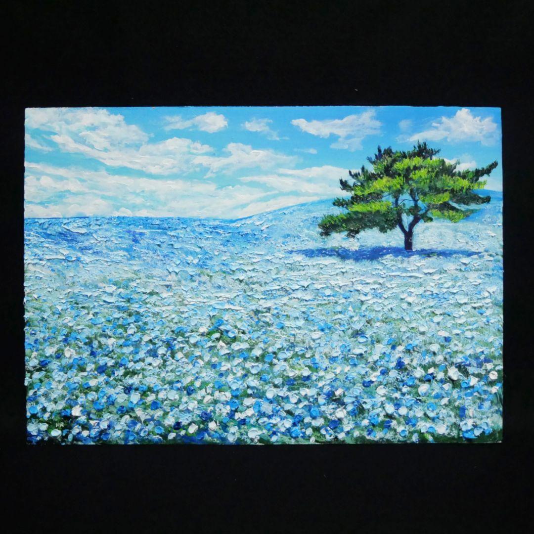 油絵 油彩 油彩画 絵画【ネモフィラの丘】 - メルカリ
