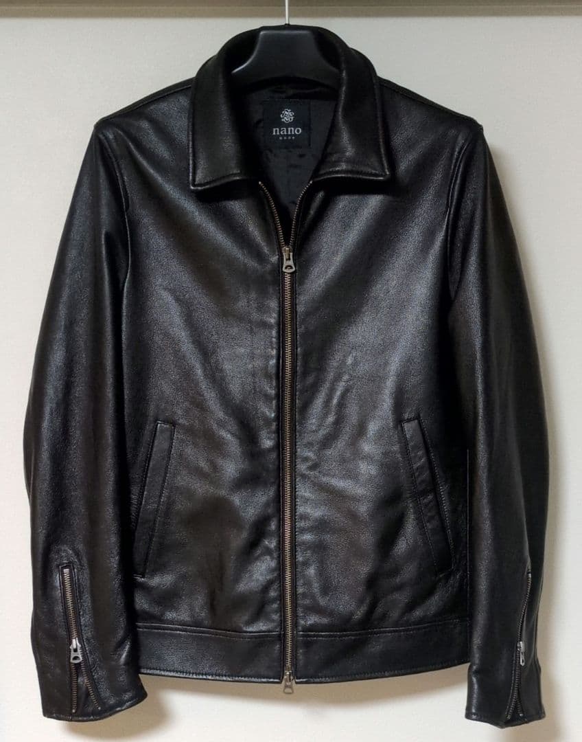 【NANO UNIVERS 】シングルライダースジャケット М 羊革 NANO universe（ナノ・ユニバース） 革ジャン ライダース レザー