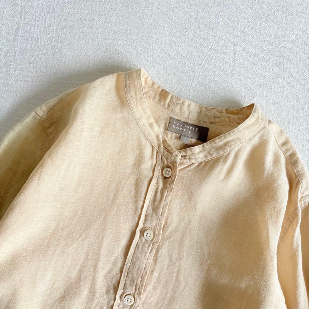 マーガレットハウエル⚮̈柔らかリネン100% バンドカラーシャツ7分袖