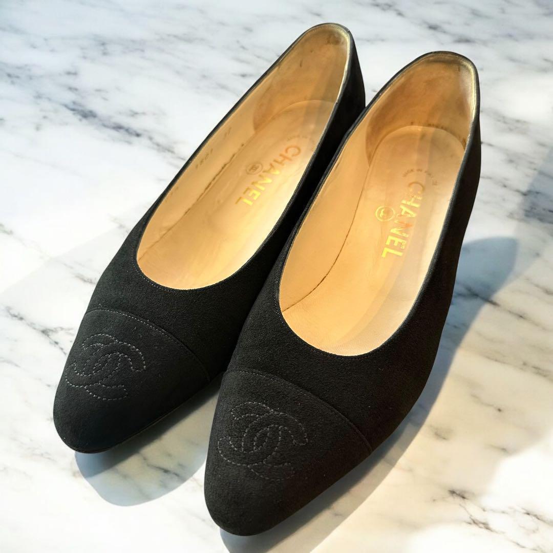 CHANELココマーク　スエード　パンプス　黒　24cm 楽天市場】CHANEL シャネル ヒール メタル バイカラー ロゴ CC ココ