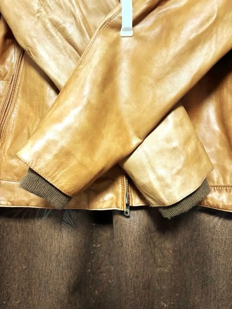 ユナイテッドアローズ・レザーライダース シングル襟もとニット・L