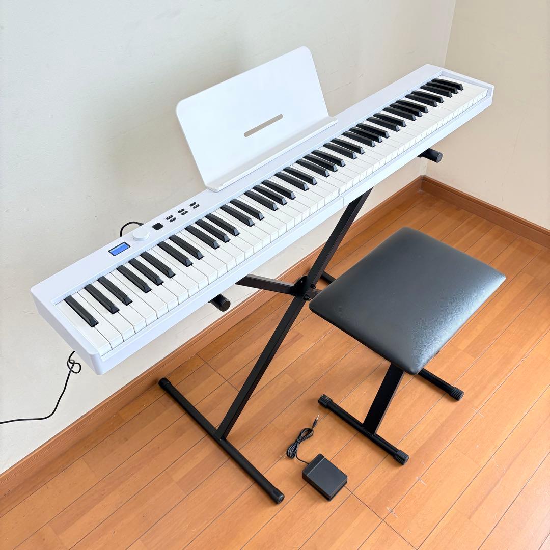 【美品・スタンド/椅子付属】折りたたみ式 充電式 88鍵盤 電子ピアノ