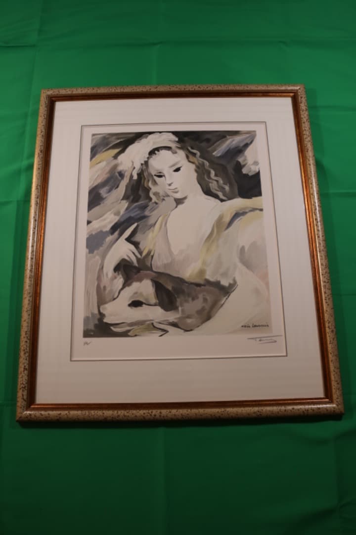 【絵画】マリー・ローランサン作　リトグラフ『犬を抱く女』