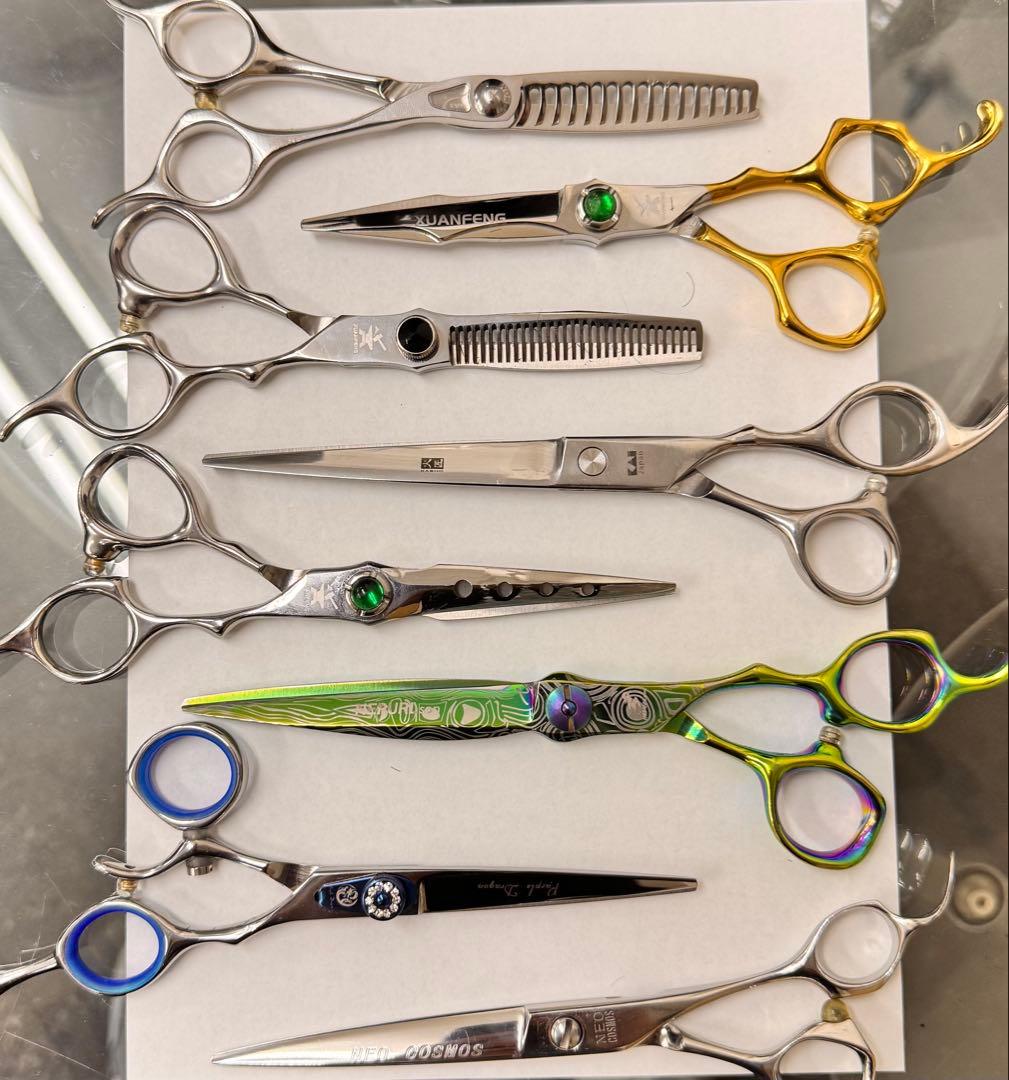 カットシザー・セニングシザー 8本セットとコーム2 本